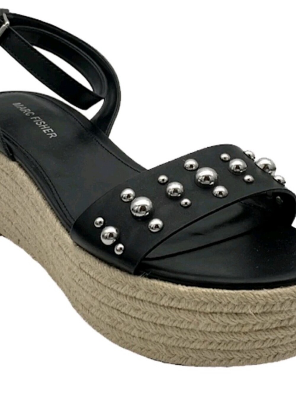 Marc Fisher Joyce Black Studded Espadrille Wedge Platform Sandal Size 10